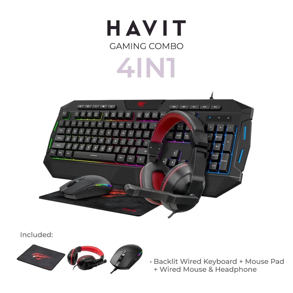 Pack Gaming Havit KB501CM 4 en 1 Clavier + Souris + Casque + Tapis
