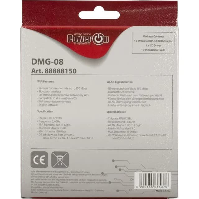 Cle USB Wi-Fi Bluetooth Power ON DMG-08