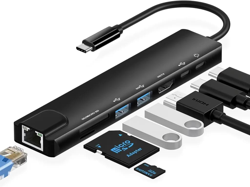 Hub USB-C 8 en 1 avec HDMI, RJ45, USB PD et Lecteurs SD/Microsd
