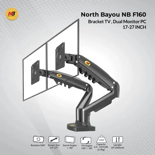 Support de Bureau pour 2 Ecran NB F160 17"-27" F160